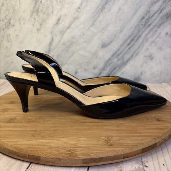 Talbots Sling Back Black Patent Leather Kitten Heels - Picture 2 of 13